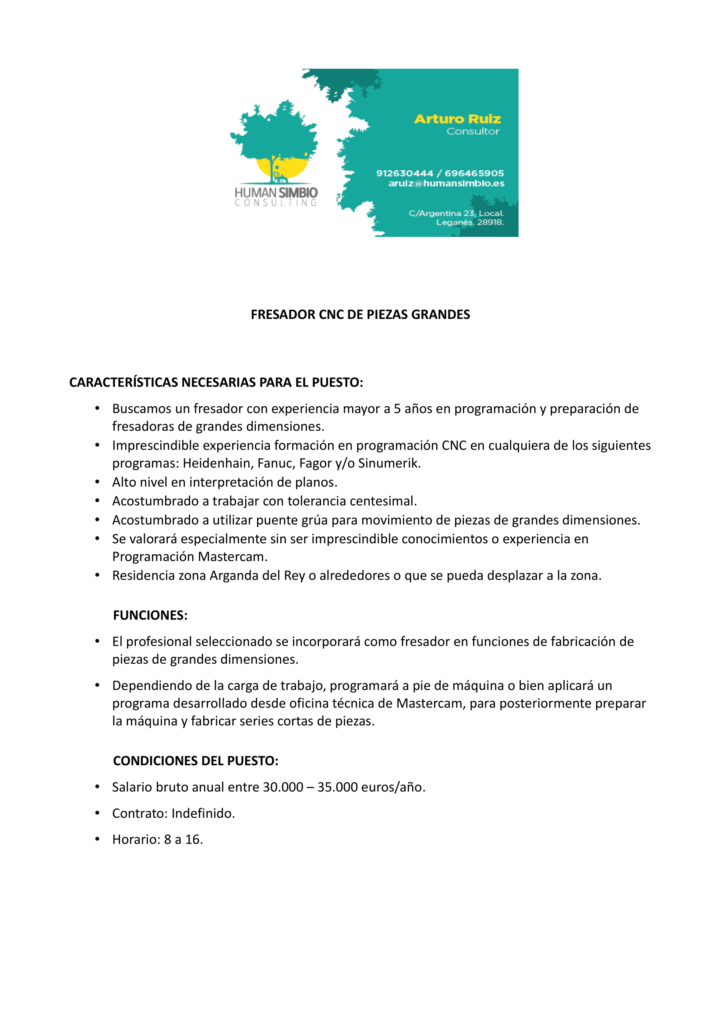 FRESADOR CNC DE PIEZAS GRANDES EN ARGANDA