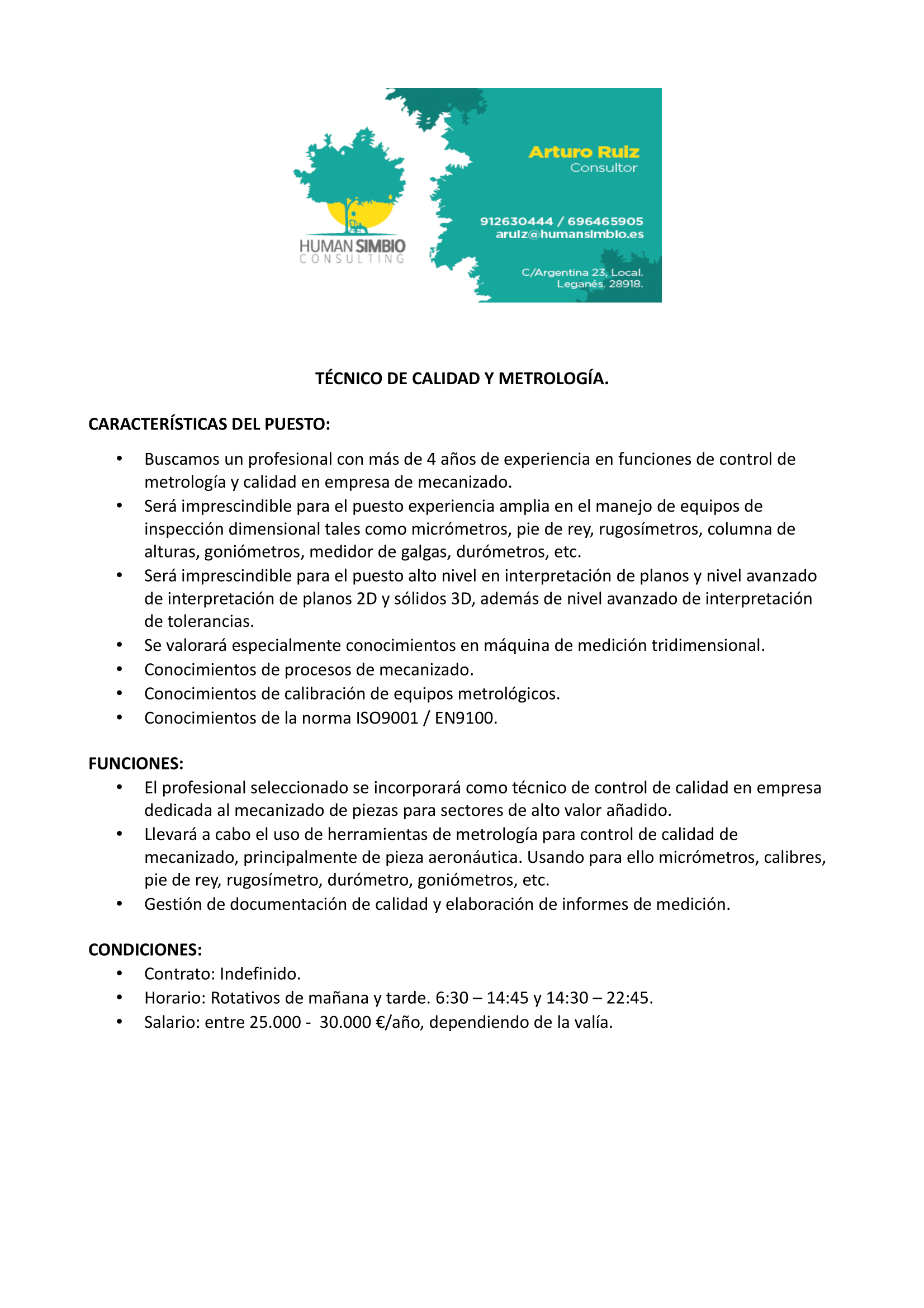 Técnico de Calidad y Metrología en Ajalvir