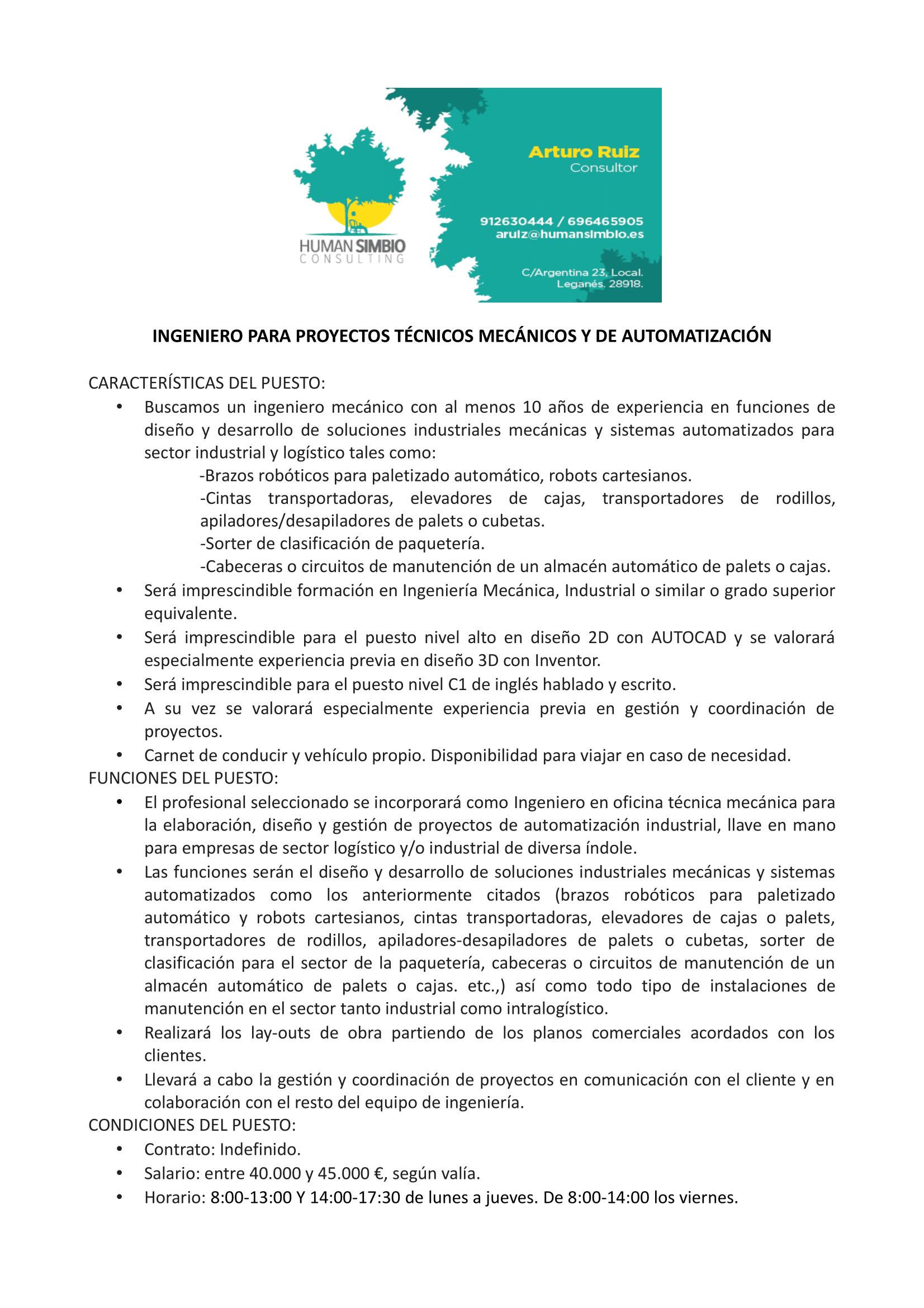 Ingeniero de proyectos mecánicos y automatización