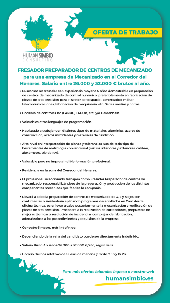 Fresador preparador de centros de Mecanizado