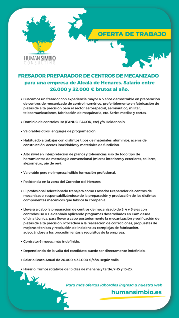 Fresador Preparador para centros de Mecanizado