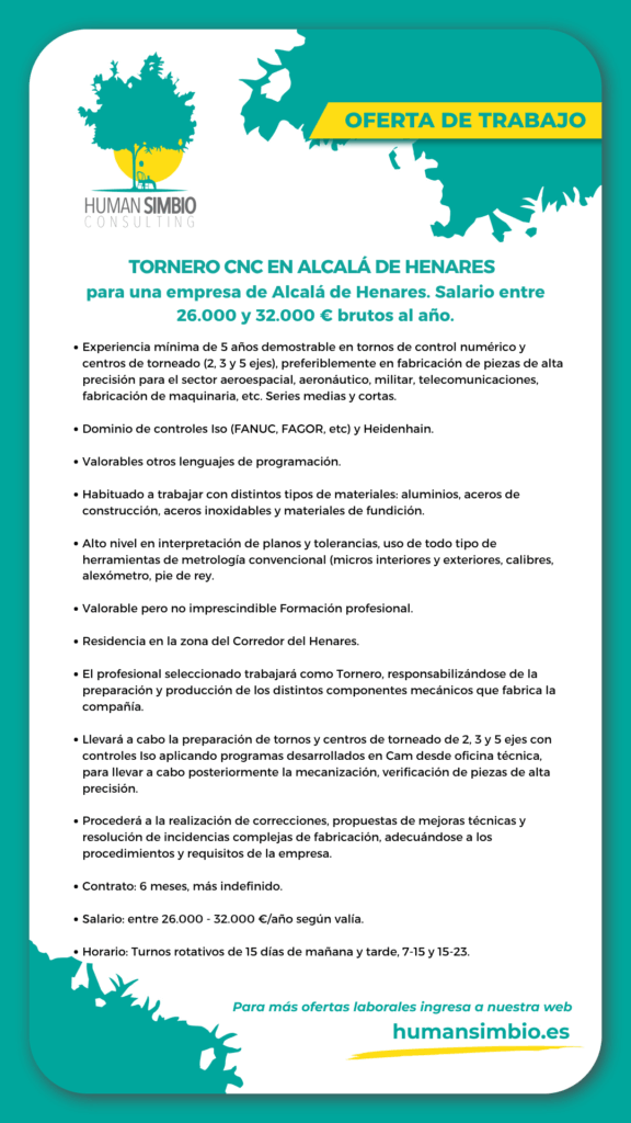 Tornero CNC en Alcalá de Henares