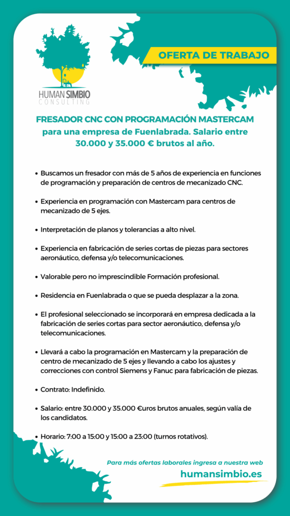 Fresador CNC con programación Mastercam