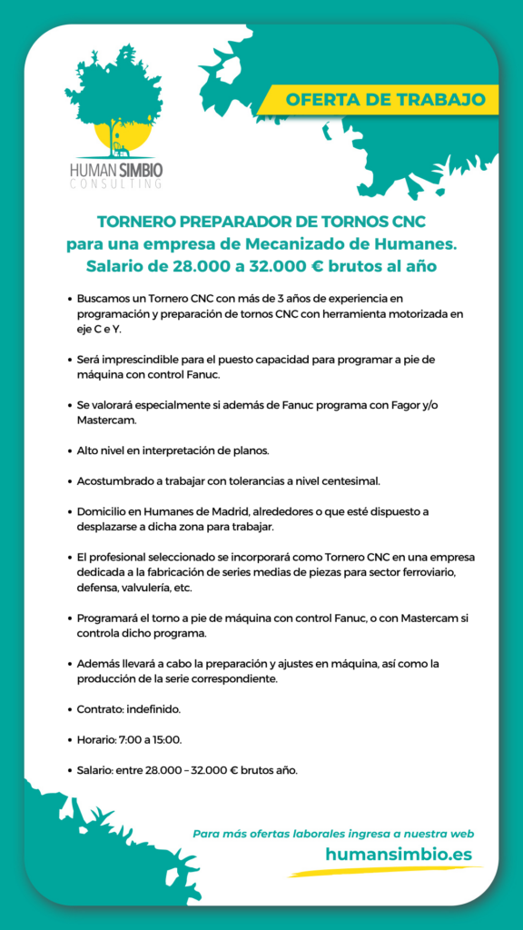 Tornero Preparador de Tornos CNC