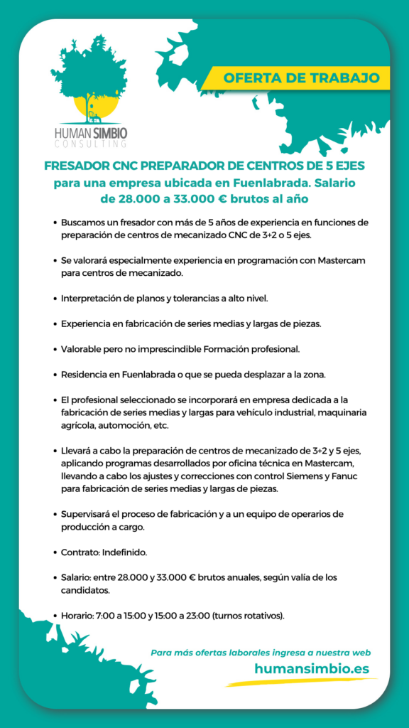 Fresador CNC preparador de centros de 5 ejes