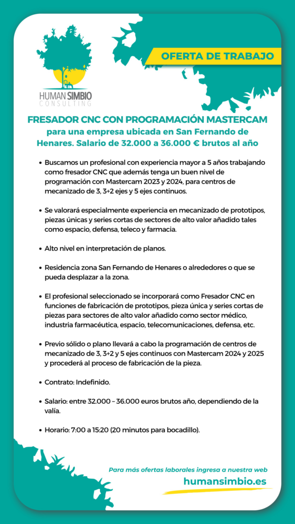 Fresador CNC con programación Mastercam 