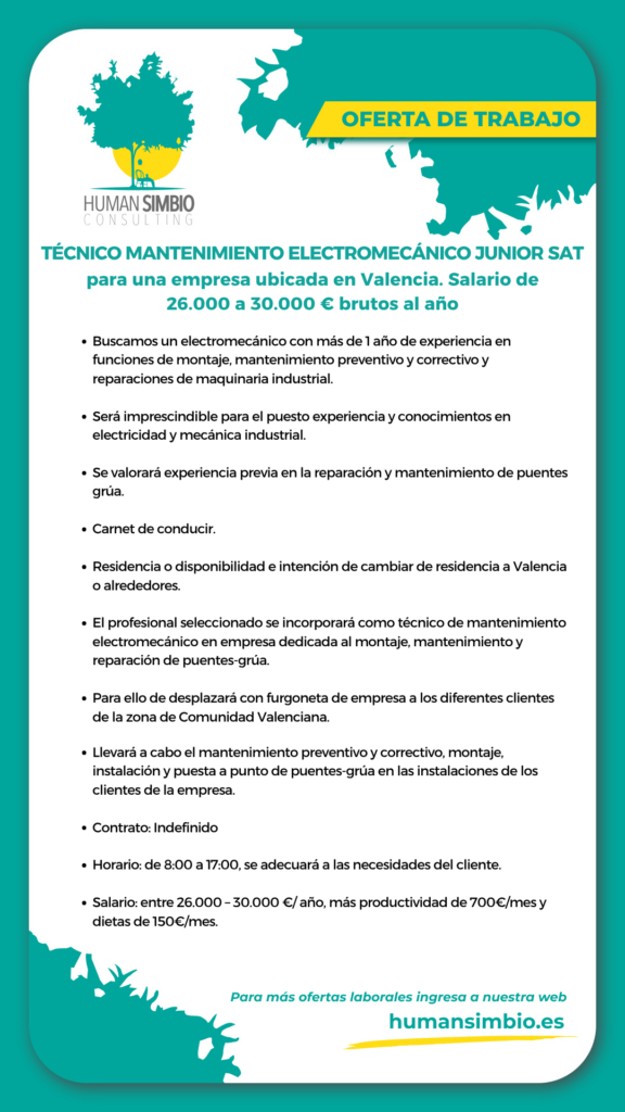 Técnico de mantenimiento electromecánico junior SAT