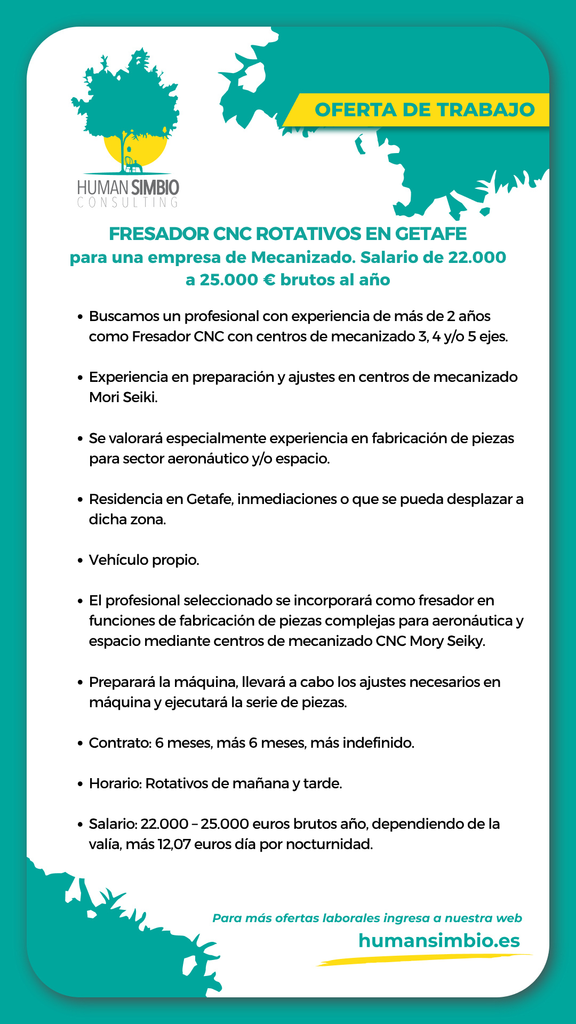 Fresador CNC rotativos en Getafe